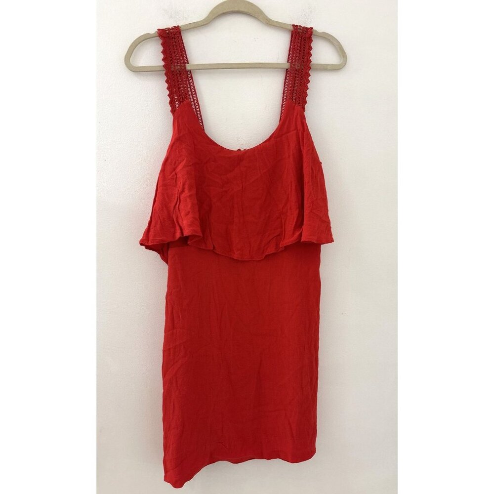 Women's Anthropologie Maeve Tisana Sleeveless red Crochet Strap Dress‎ size 8